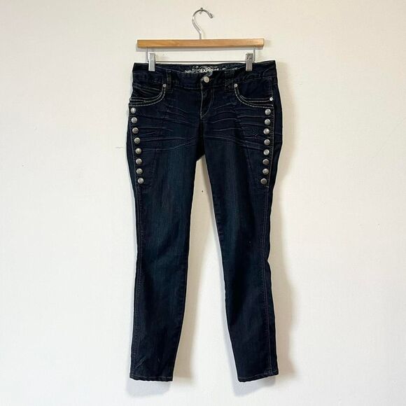 Express Womens Low Rise Snap Detail Dark Wash Stretch Skinny Jeans 2010 Size 6 - Picture 1 of 8